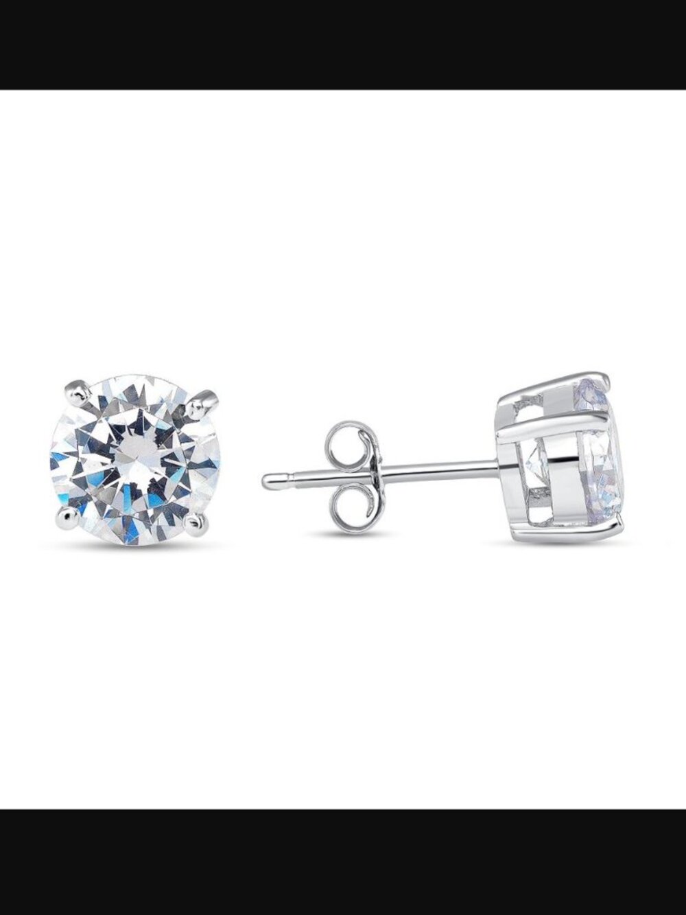 STERLING SILVER 925 RHODIUM PLATED 8MM ROUND CASTED CZ STUD EARRINGS